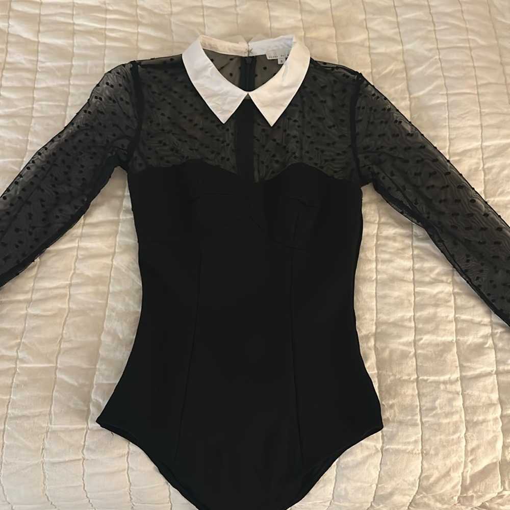 Fleur du mal bodysuit black mesh polka dot